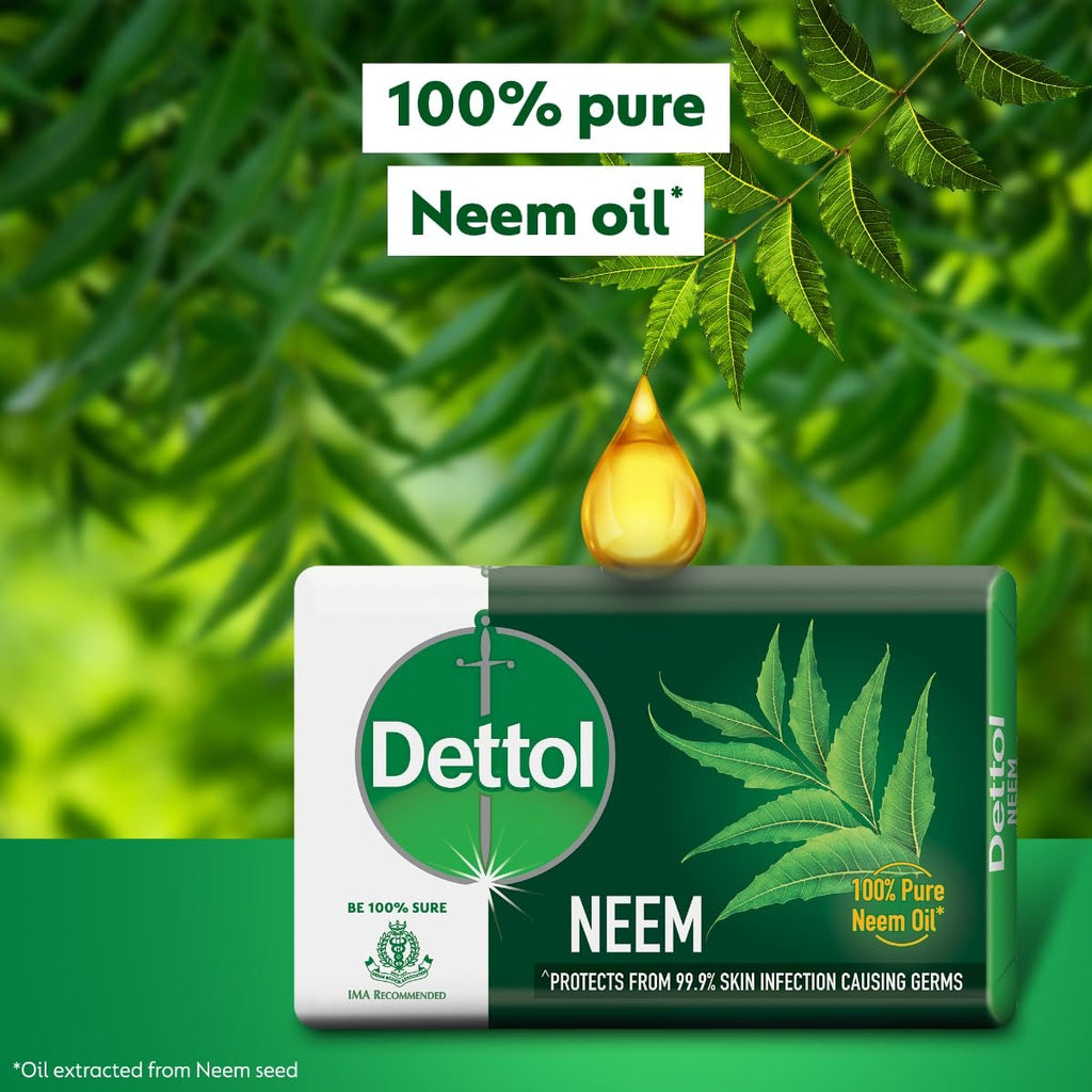 Dettol Neem Bathing Soap Bar With Pure Neem Oil, 75G (Buy 3 Get 1 Free), Combo Offer On Bath Soap,Dettol Neem Soap, Neem Bathing Bar, Pure Neem Oil Soap,
