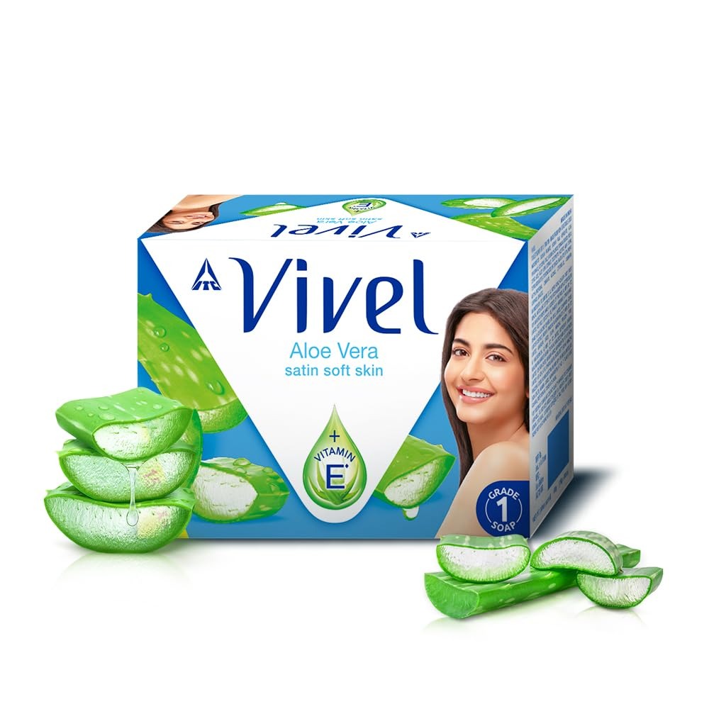 Vivel Aloe Vera Grade 1 Bathing Soap with Vitamin E for Soft Glowing skin, 600g (150g - Pack of 4), Soap for Women & Men, For All Skin Types,Vivel soap,