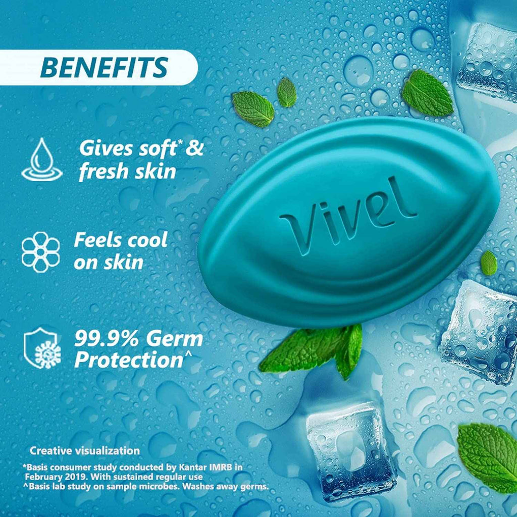 Vivel Cool Mint, Soft Fresh Skin Soap, 600g (150g - Pack of 4), Soap for Women & Men for Soft, Glowing & Moisurised Skin, All Skin Types,Vivel Cool Mint soap,