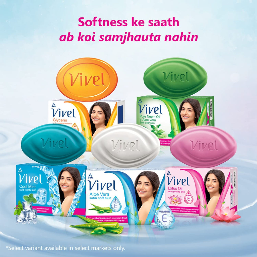 Vivel Cool Mint, Soft Fresh Skin Soap, 600g (150g - Pack of 4), Soap for Women & Men for Soft, Glowing & Moisurised Skin, All Skin Types,Vivel Cool Mint soap,