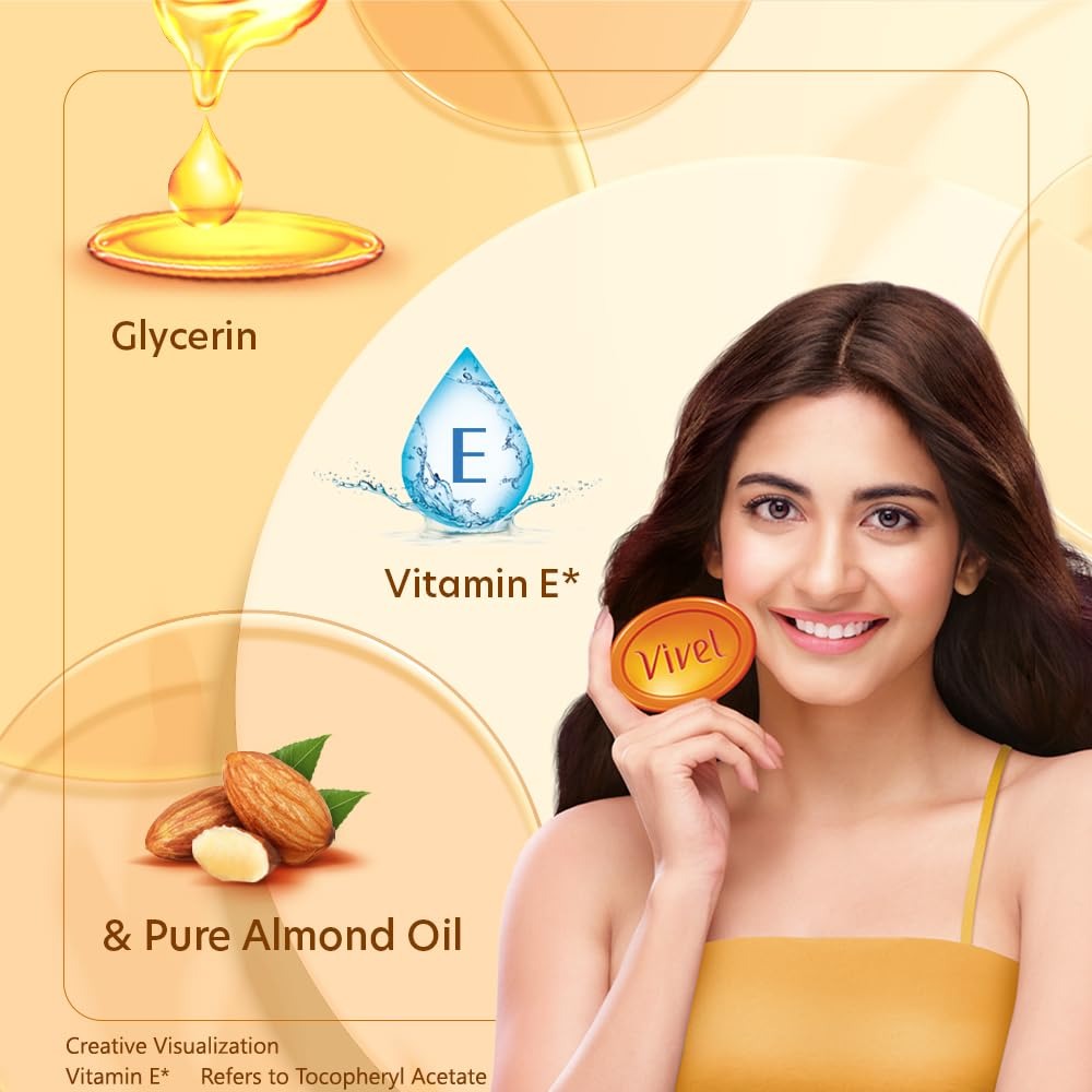 Vivel Glycerin Bathing Bar Soap for Soft Moisturized Skin with Pure Almond Oil & Vitamin E, Special Pack 125gx3 (Pack of 3),Vivel glycerin soap, moisturizing