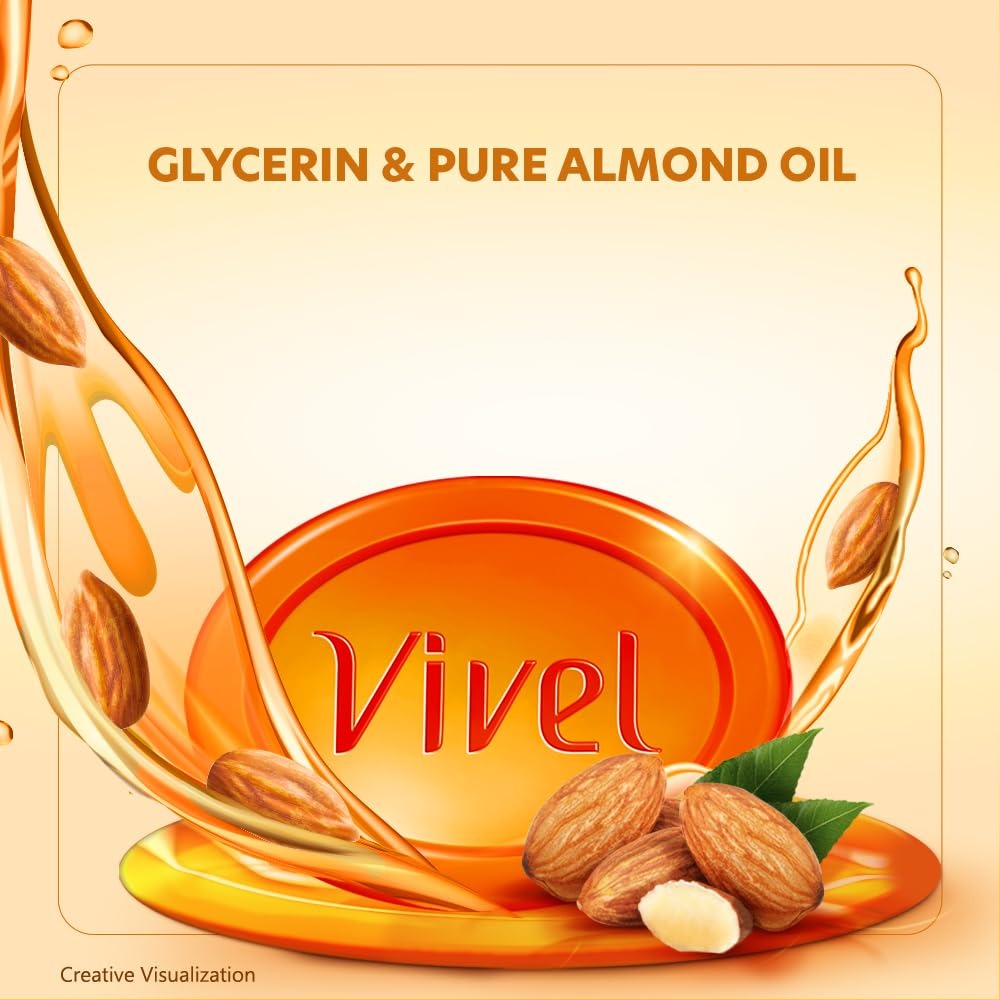 Vivel Glycerin Bathing Bar Soap for Soft Moisturized Skin with Pure Almond Oil & Vitamin E, Special Pack 125gx3 (Pack of 3),Vivel glycerin soap, moisturizing