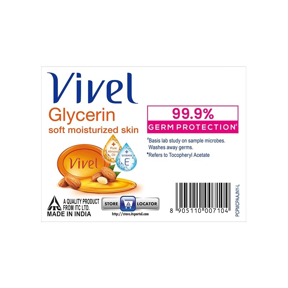 Vivel Glycerin Bathing Bar Soap for Soft Moisturized Skin with Pure Almond Oil & Vitamin E, Special Pack 125gx3 (Pack of 3),Vivel glycerin soap, moisturizing