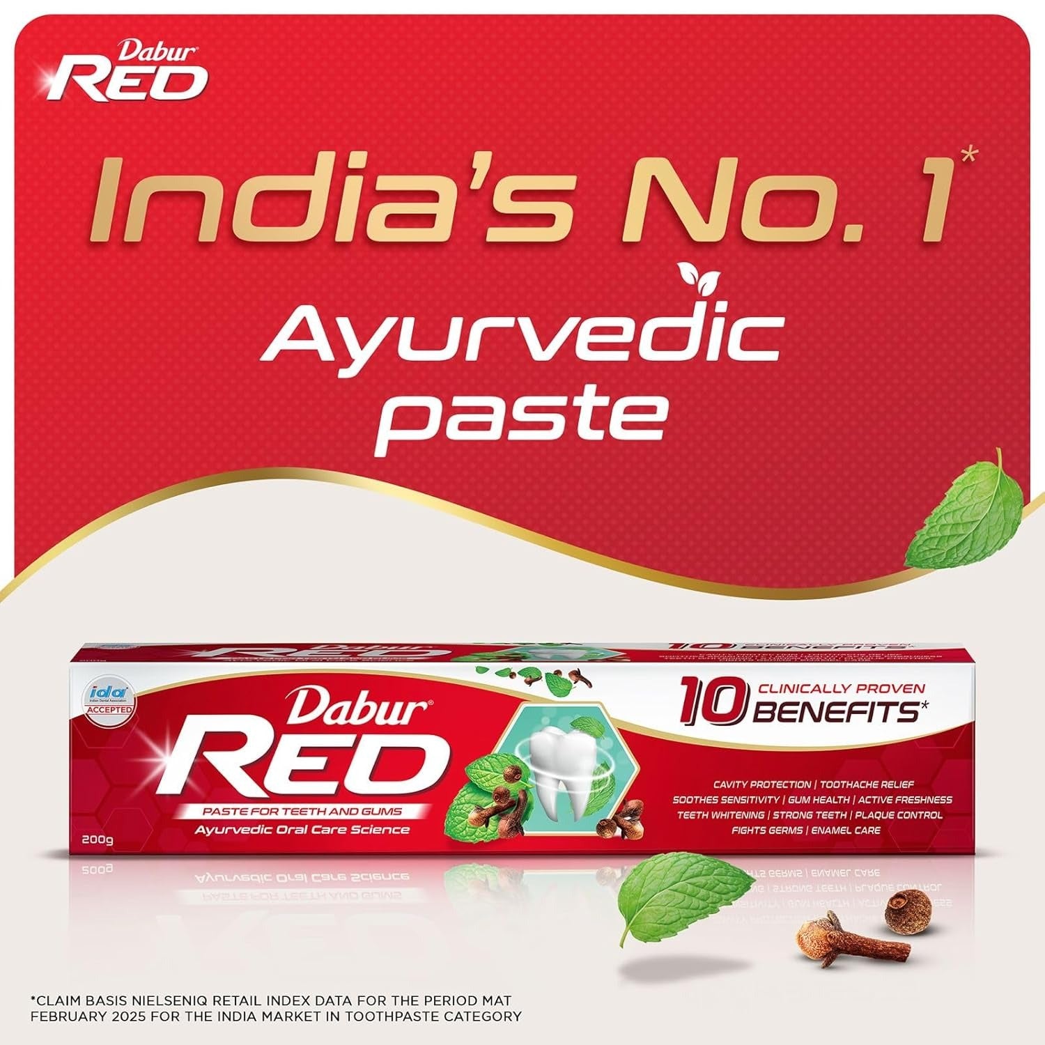 Dabur Red Paste - India's No.1 Ayurvedic Paste, Provides Protection Plaque Removal, Toothache, Yellow Teeth, Bad Breath- 800g (200gm*4)