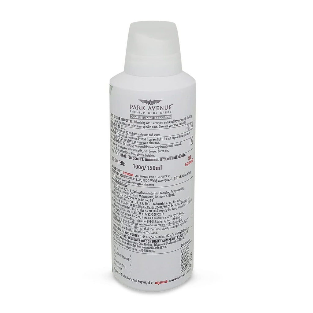 Park Avenue Men Discover Premium Body Fresh Scent Deodorant Spray - (Combo Pack 1 + 1 Free, 150 Ml Each)