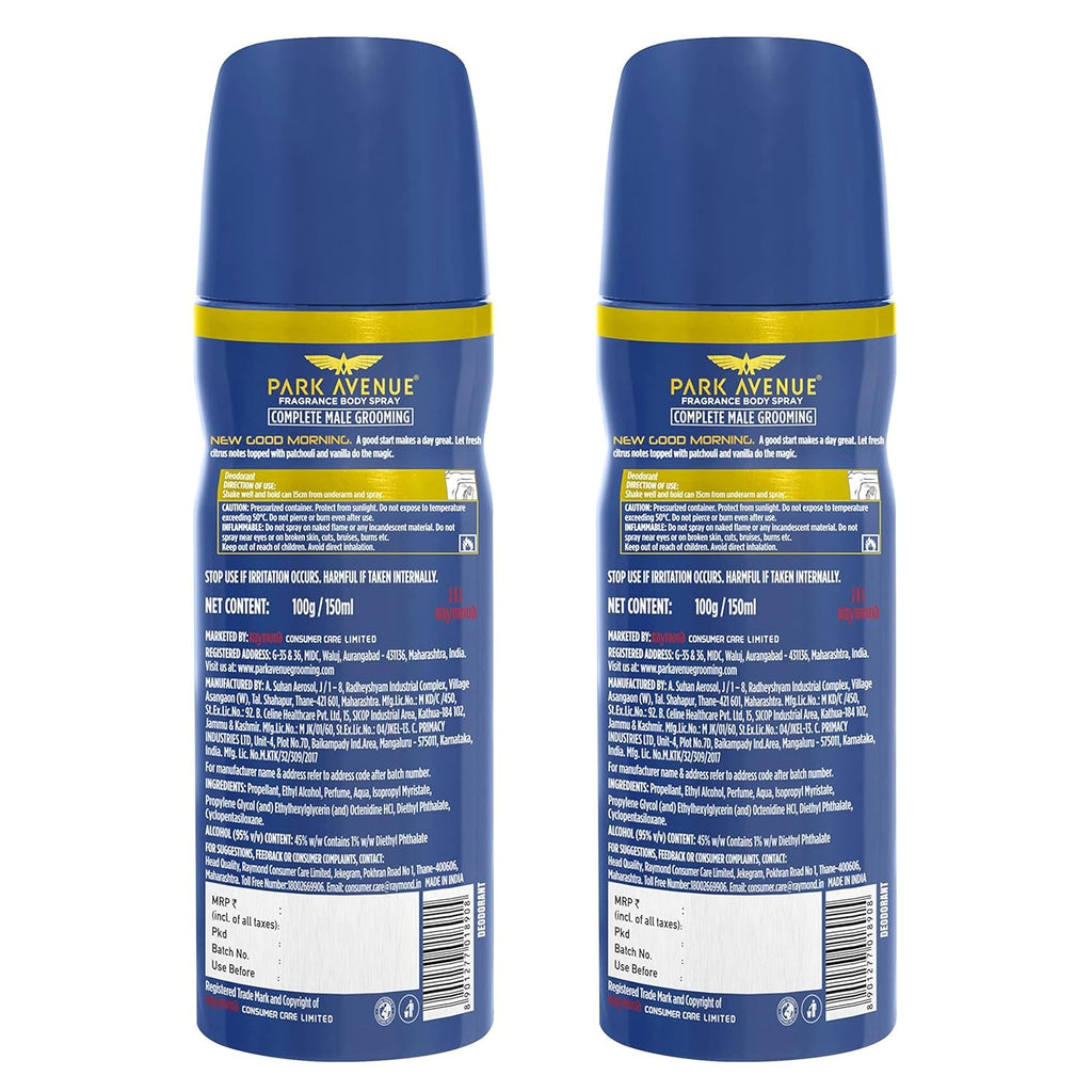 Park Avenue Men Good Morning Combo Perfume Fresh Long Lasting Citrus Fragrance Spray Super Saver Pack, 150Ml (Pack Of 2)