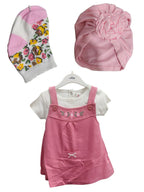 Luxe Momsbabe Girl Corduroy Overall Dress Set with Cute Turban Hat & 1 Pair Socks – Soft & Stylish Combo|MRP-350/-|