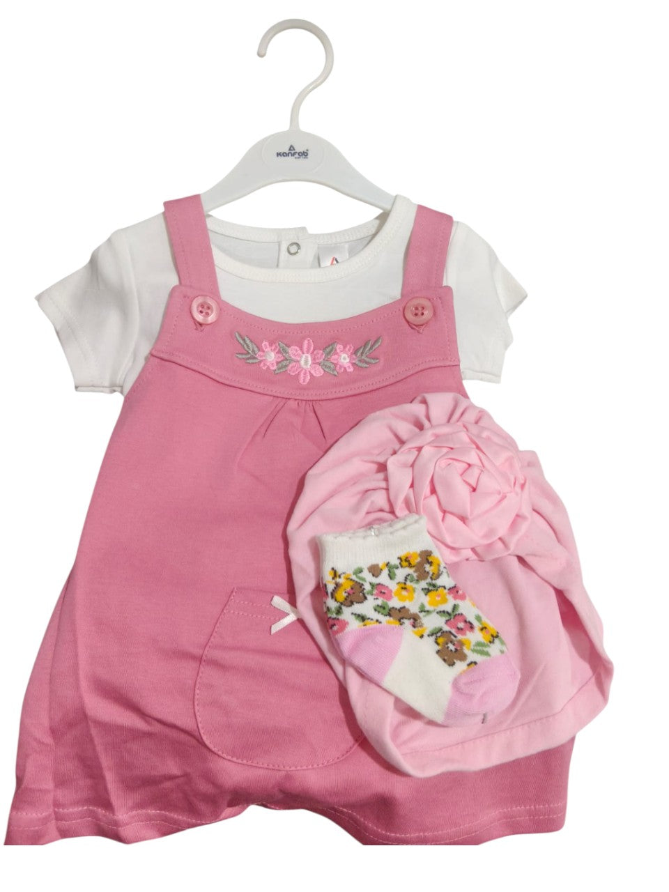 Luxe Momsbabe Girl Corduroy Overall Dress Set with Cute Turban Hat & 1 Pair Socks – Soft & Stylish Combo|MRP-350/-|