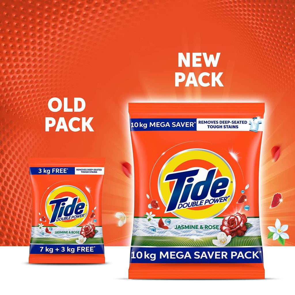 Tide Plus Detergent Washing Powder - 10kg Mega Saver Pack | Jasmine & Rose Fragrance | Removes deep-seated Oil, Gravy, Tea Stains | World's No. 1 Detergent