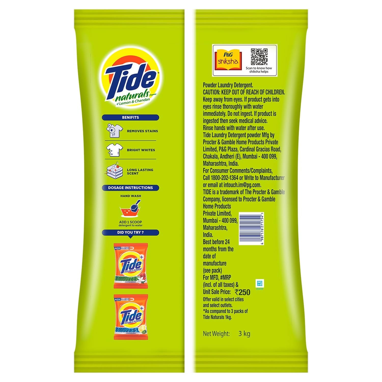 Tide Naturals 3Kg Detergent Powder - Lemon And Chandan,Tide Naturals, Detergent Powder, Lemon, Chandan, Laundry Detergent, 3 kg, Stain Removal, Whiteness, Fresh