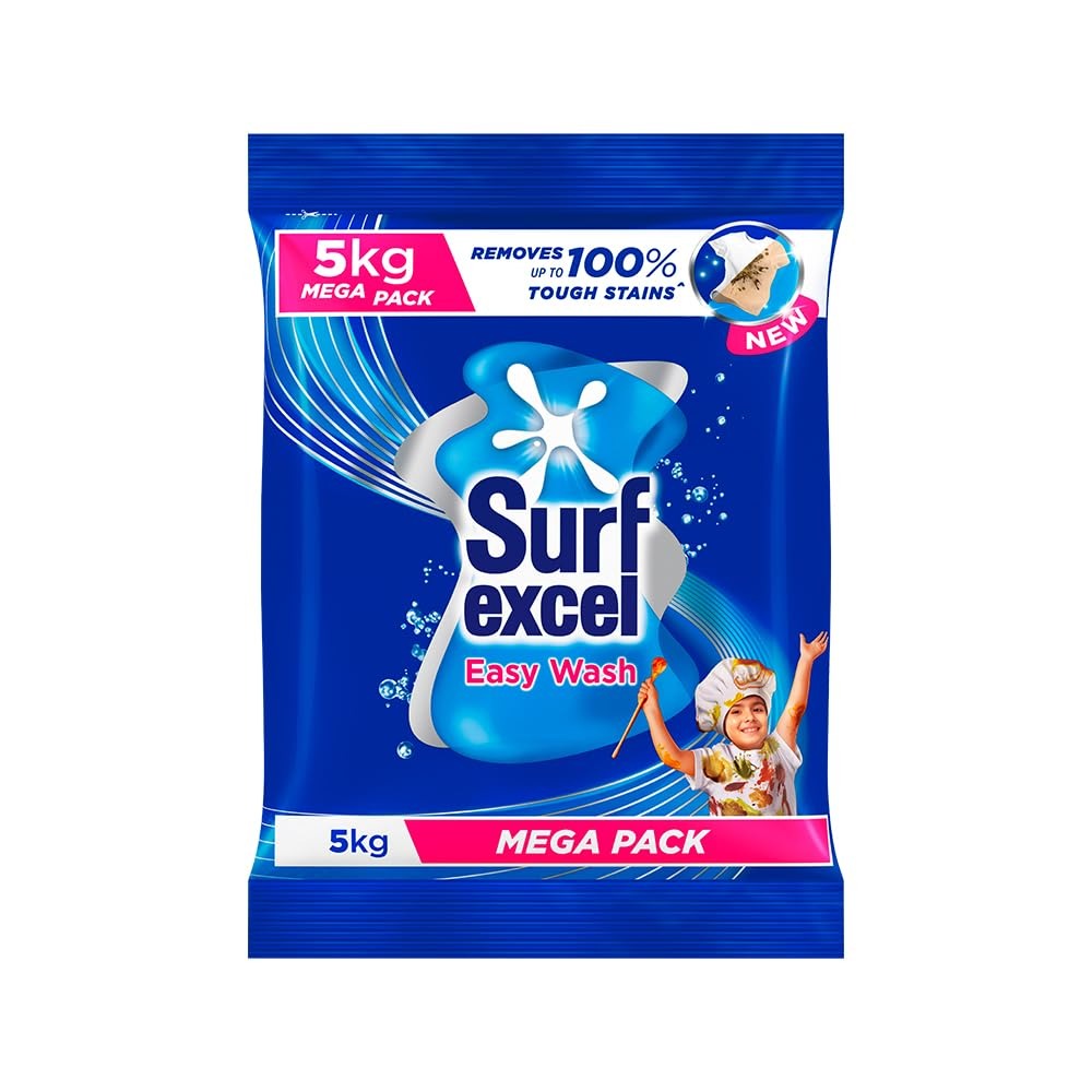 Surf Excel Easy Wash Detergent Powder - 5 Kg,Surf Excel, Easy Wash, Detergent Powder, 5 Kg, Quick Dissolve, Stain Removal, Machine Wash, Hand Wash, Laundry Care