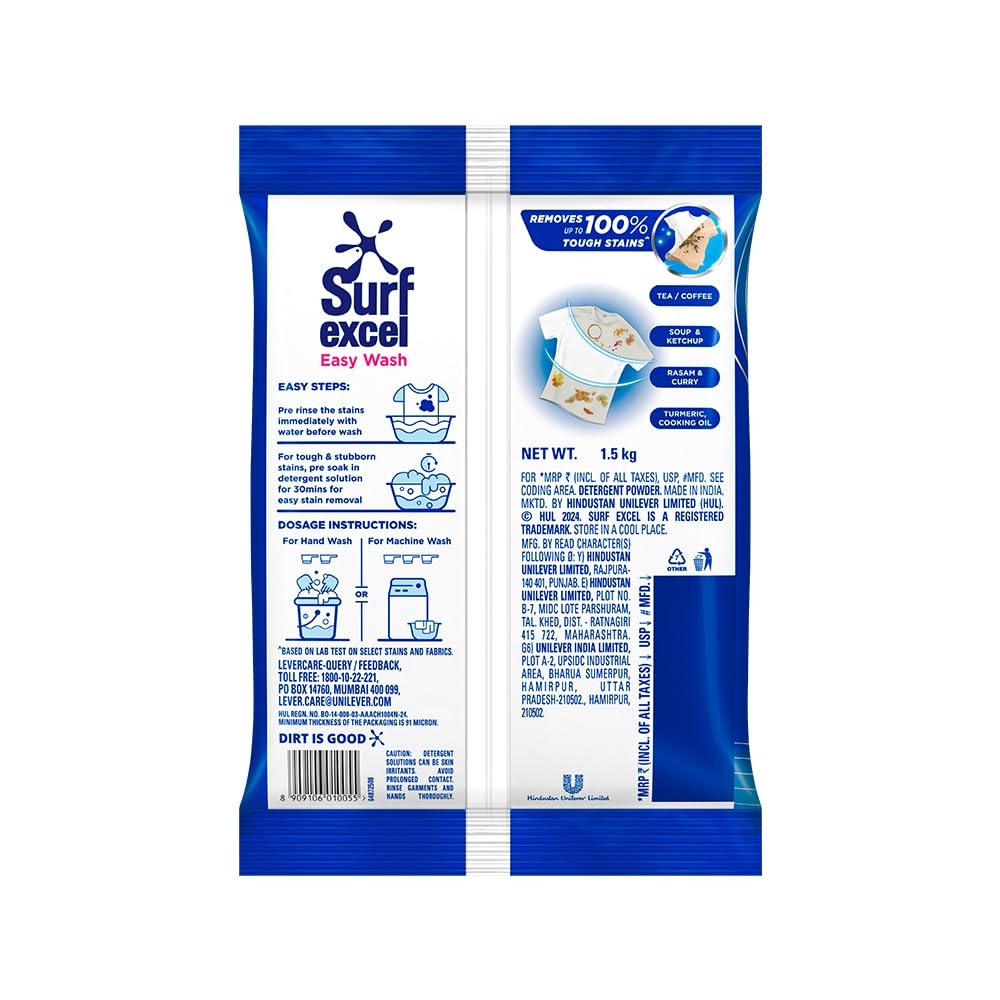 Surf Excel Easy Wash Detergent Powder - 1.5 kg,Surf Excel Easy Wash, detergent powder, 1.5 kg detergent, stain removal, washing powder, easy wash formula,