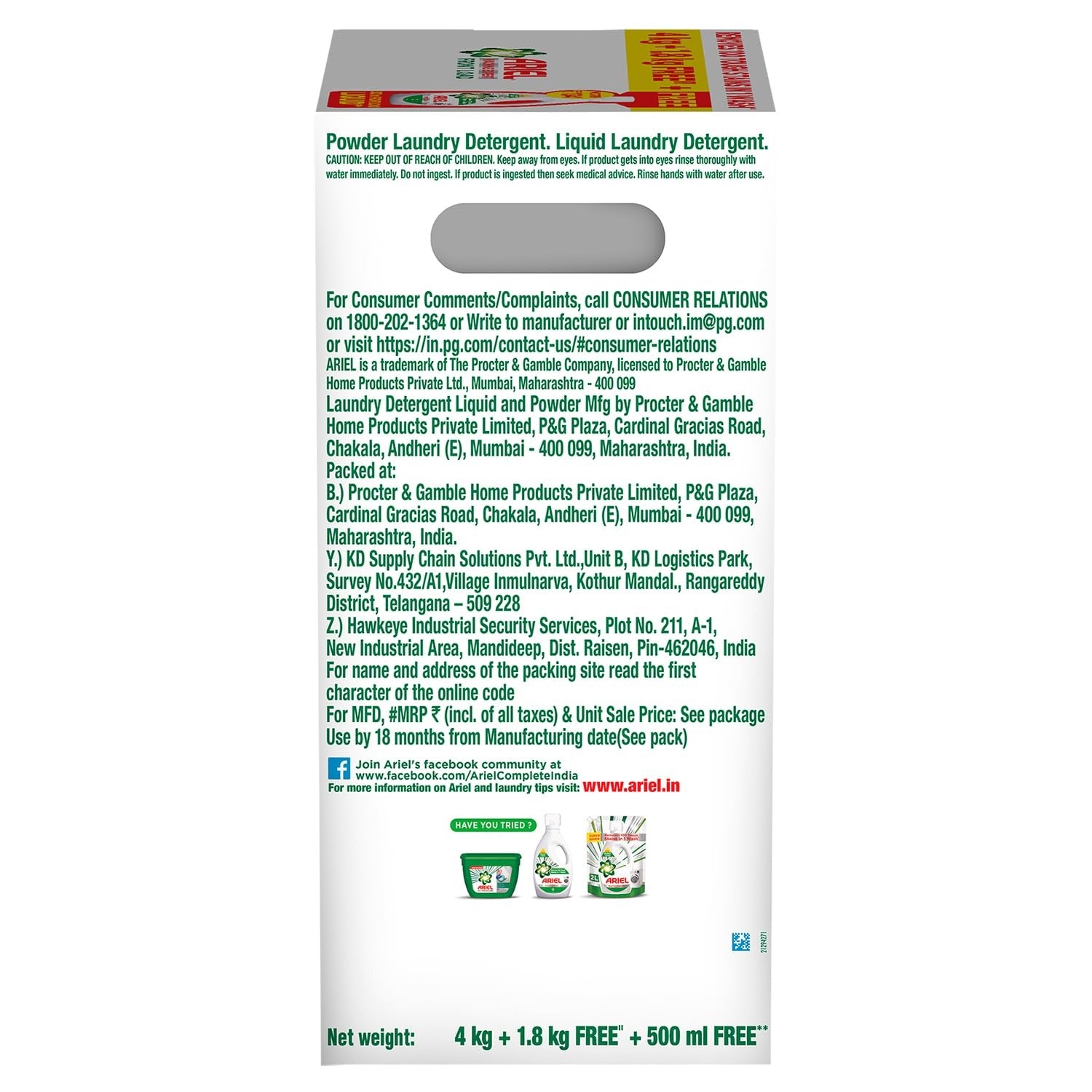 Ariel Matic Machine Expert Detergent Powder Front Load - 4Kg + 1.8kg + 500ml Liquid free | Removes 100 Tough Stains in 1 wash | Specially Designed for Washing