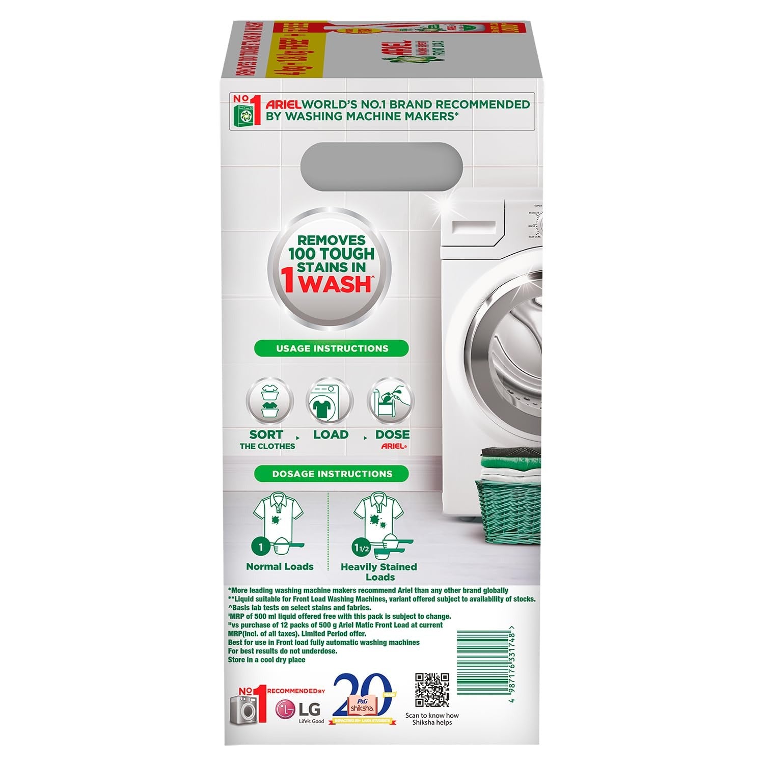 Ariel Matic Machine Expert Detergent Powder Front Load - 4Kg + 1.8kg + 500ml Liquid free | Removes 100 Tough Stains in 1 wash | Specially Designed for Washing