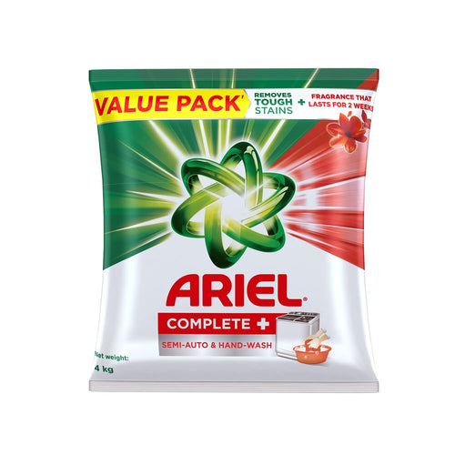 Ariel Complete + Detergent Washing Powder- 4Kg Value Pack & 4In1 Pods Detergent Pack 32 Ct -for Top & Front Load Washing Machine Only,Ariel Complete+,