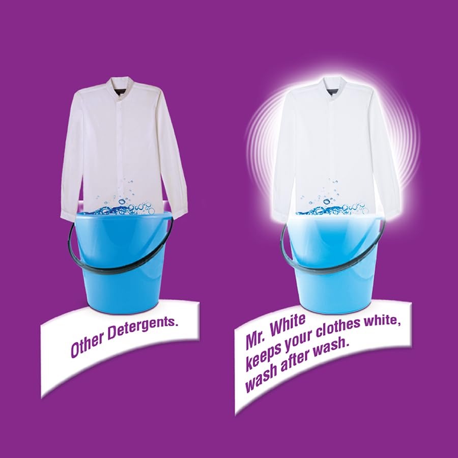 MR WHITE Detergent Powder 7 Kg Budget Pack |Whiteness Boosters Gives Ultimate Whiteness | No Bleach Formula Keeps Coloured Clothes Bright And Safe | For Bucket