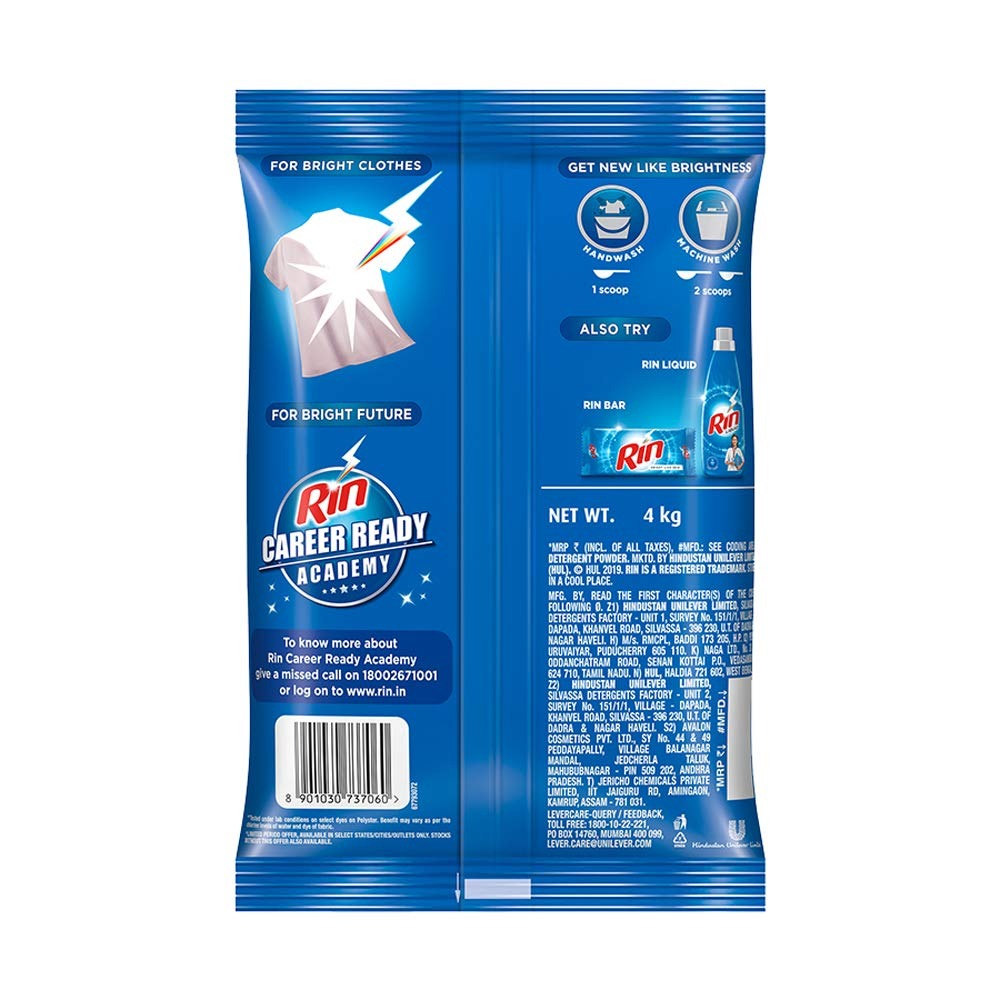 Rin Detergent Powder 4 kg,Rin detergent, Rin powder 4 kg, stain removal, bright clothes, laundry powder, washing powder, daily wash detergent.