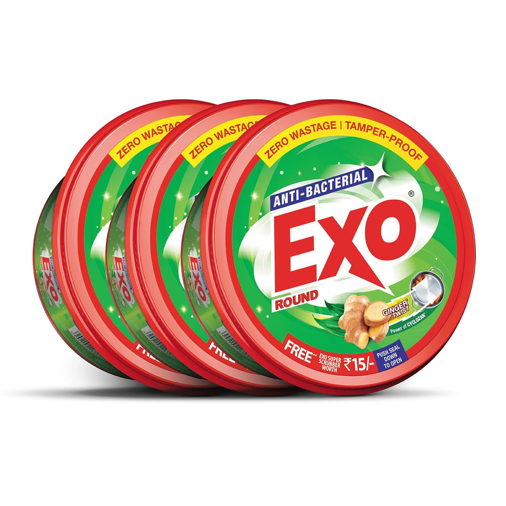 Exo Round Dishwash Bar 700gm X 3 | Complete Dishwashing Solution With Anti-Bacterial Efficacy & Goodness of Ginger Remove Tough Grime Stains With Ease |