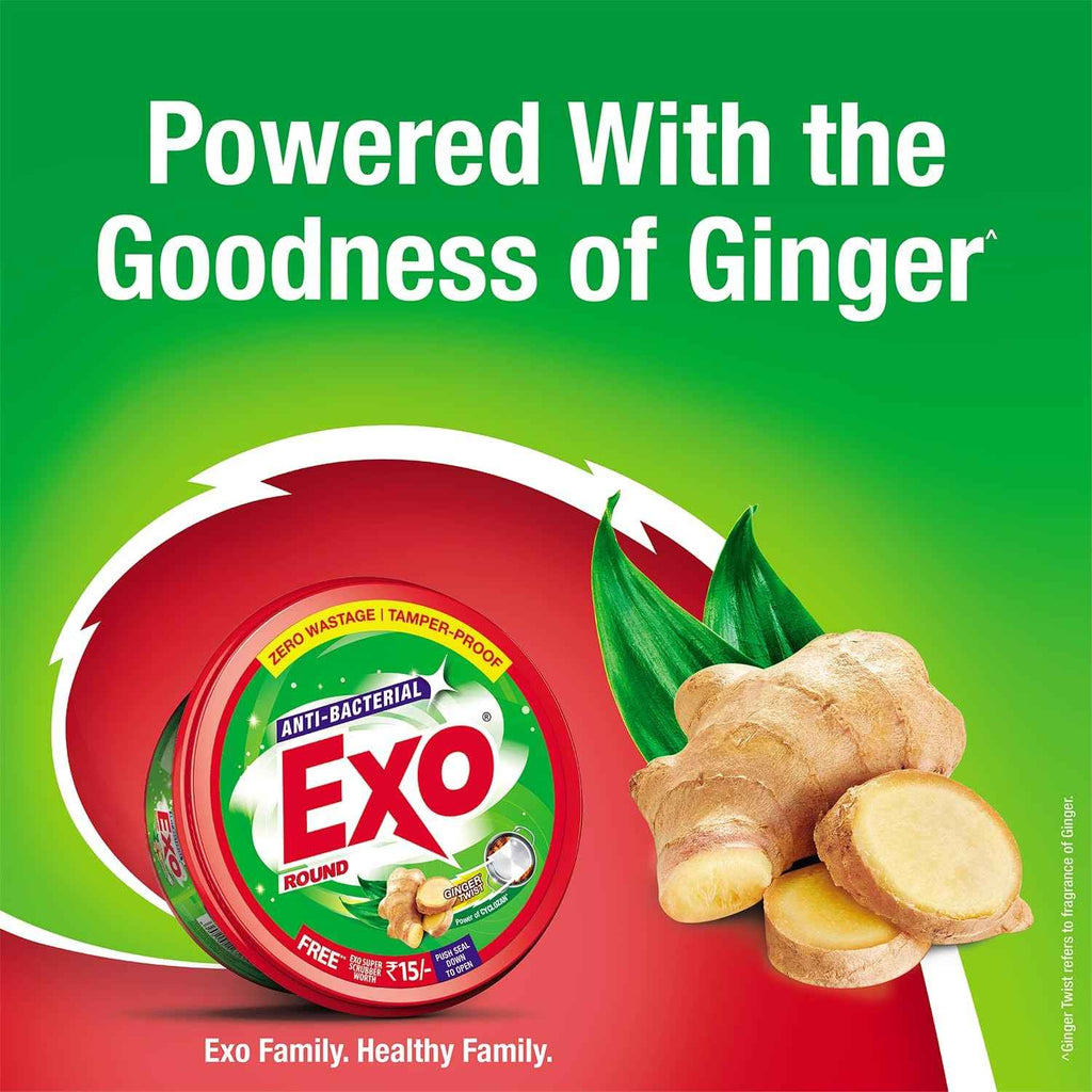 Exo Round Dishwash Bar 700gm X 3 | Complete Dishwashing Solution With Anti-Bacterial Efficacy & Goodness of Ginger Remove Tough Grime Stains With Ease |
