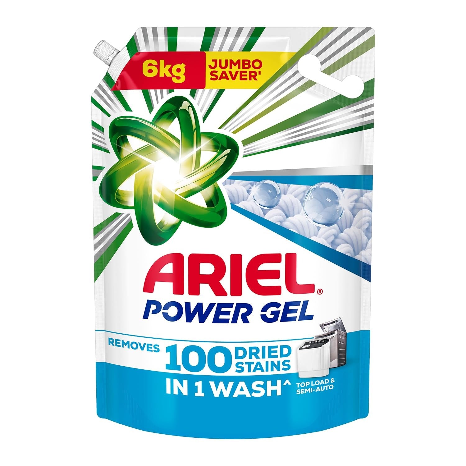 Liquid Detergent - Ariel Power Gel Liquid Detergent for Top Load & Semi Auto – 6kg | Removes 100 Dried Stains in 1 Wash | Faster Dissolving | Long-Lasting Fragrance |