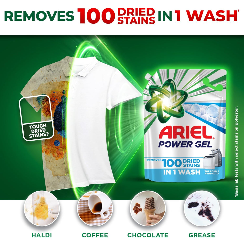 Liquid Detergent - Ariel Power Gel Liquid Detergent for Top Load & Semi Auto – 6kg | Removes 100 Dried Stains in 1 Wash | Faster Dissolving | Long-Lasting Fragrance |