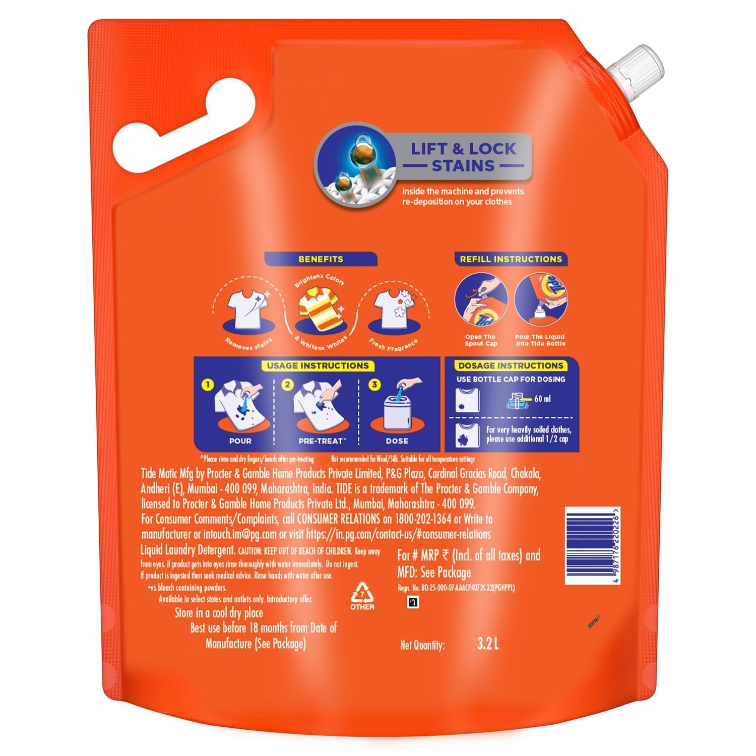 Liquid Detergent - Tide Matic Liquid Detergent 3.2L Top Load Washing Machine ,delivers powerful stain removal in one wash, fast dissolution, long-lasting freshness, and machine