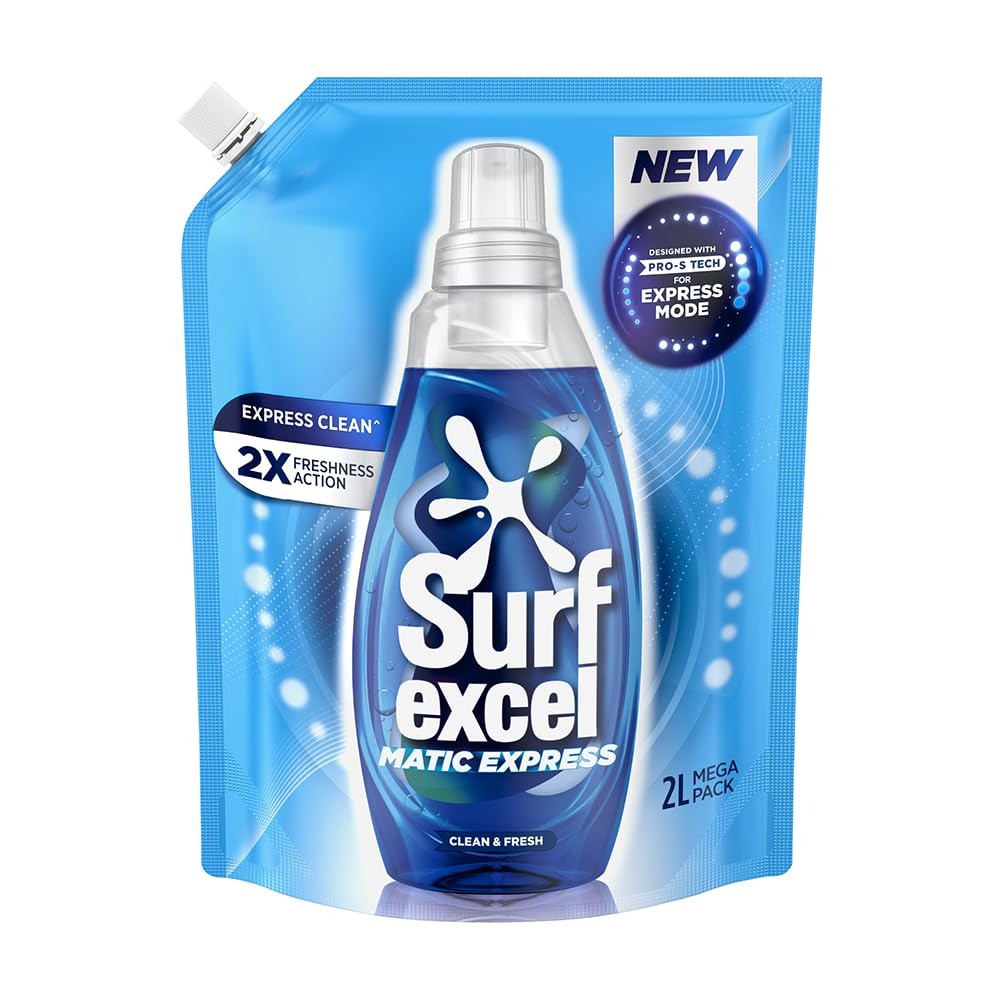 Liquid Detergent - Surf Excel Matic Express Liquid Detergent, Express Clean with 2X Freshness Action 2ltr pouch , Washing Machine Detergent, Fast Stain Removal, Fabric Care,