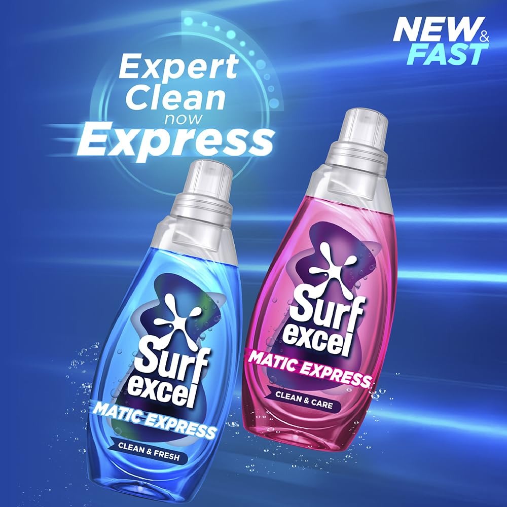 Liquid Detergent - Surf Excel Matic Express Liquid Detergent, Express Clean with 2X Freshness Action 2ltr pouch , Washing Machine Detergent, Fast Stain Removal, Fabric Care,
