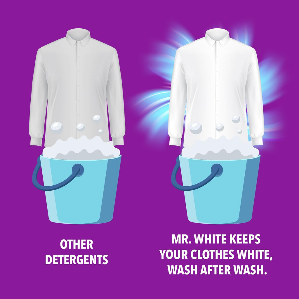 Liquid Detergent - Mr White Liquid Detergent 2L Super Saver Pack | Whiteness Boosters Gives Ultimate Whiteness | No Bleach Formula Keeps Clothes Bright & Safe | Ideal for Front