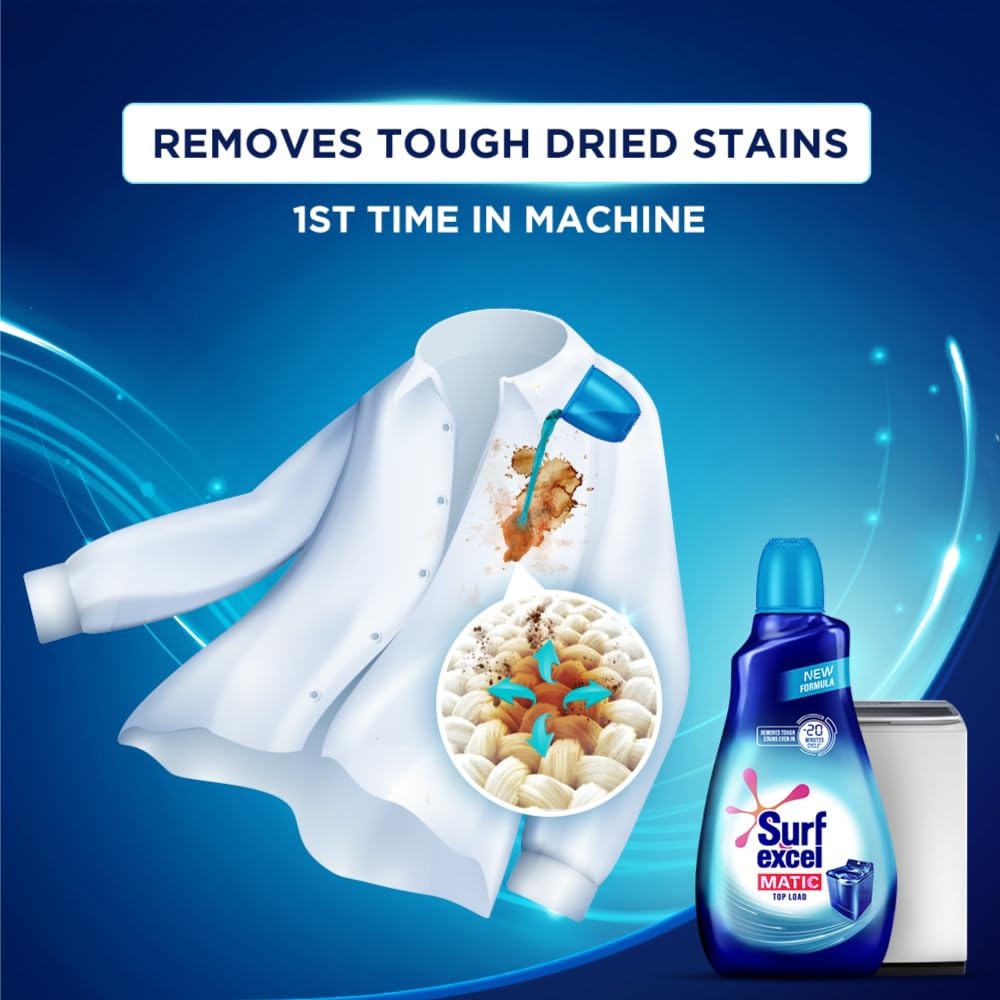 Liquid Detergent - Surf Excel Matic Top Load Liquid Detergent 1L|| Specially designed to remove Tough Dried Stains, 1st time in Washing Machine,tough stain remover, machine wash l