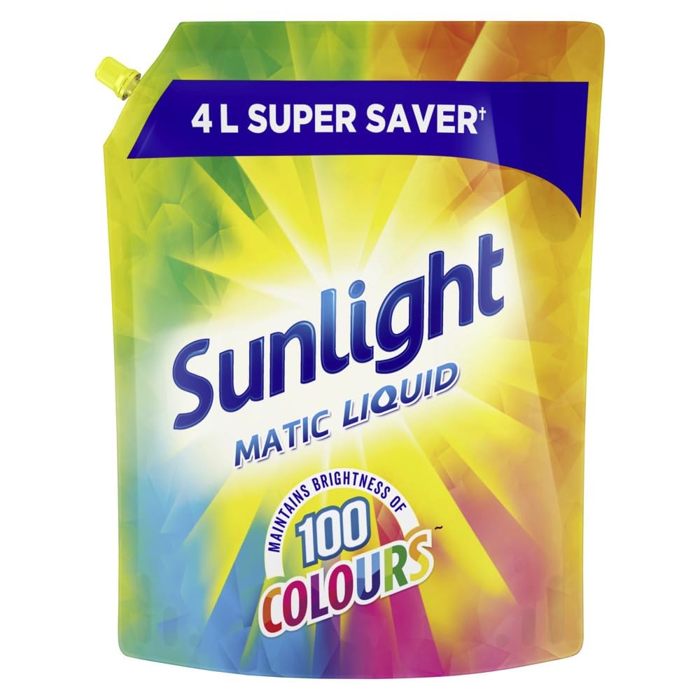 Liquid Detergent - SUNLIGHT Matic Liquid, Laundry Detergent, 4L Super Saver Pack, for Bright & Colorful Clothes, with Anti-Fading Formula, Gentle on Hands, for Machine & Handwash,