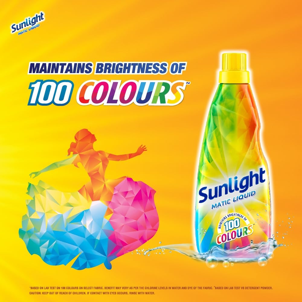Liquid Detergent - SUNLIGHT Matic Liquid, Laundry Detergent, 4L Super Saver Pack, for Bright & Colorful Clothes, with Anti-Fading Formula, Gentle on Hands, for Machine & Handwash,