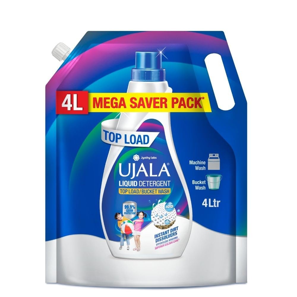 Liquid Detergent - Ujala Top Load Liquid Detergent Mega Saver 4L Refill Pack | Designed For Tough Dirt Removal | Superior Colour Care with Refreshing Fragrance | Ideal for Bucket