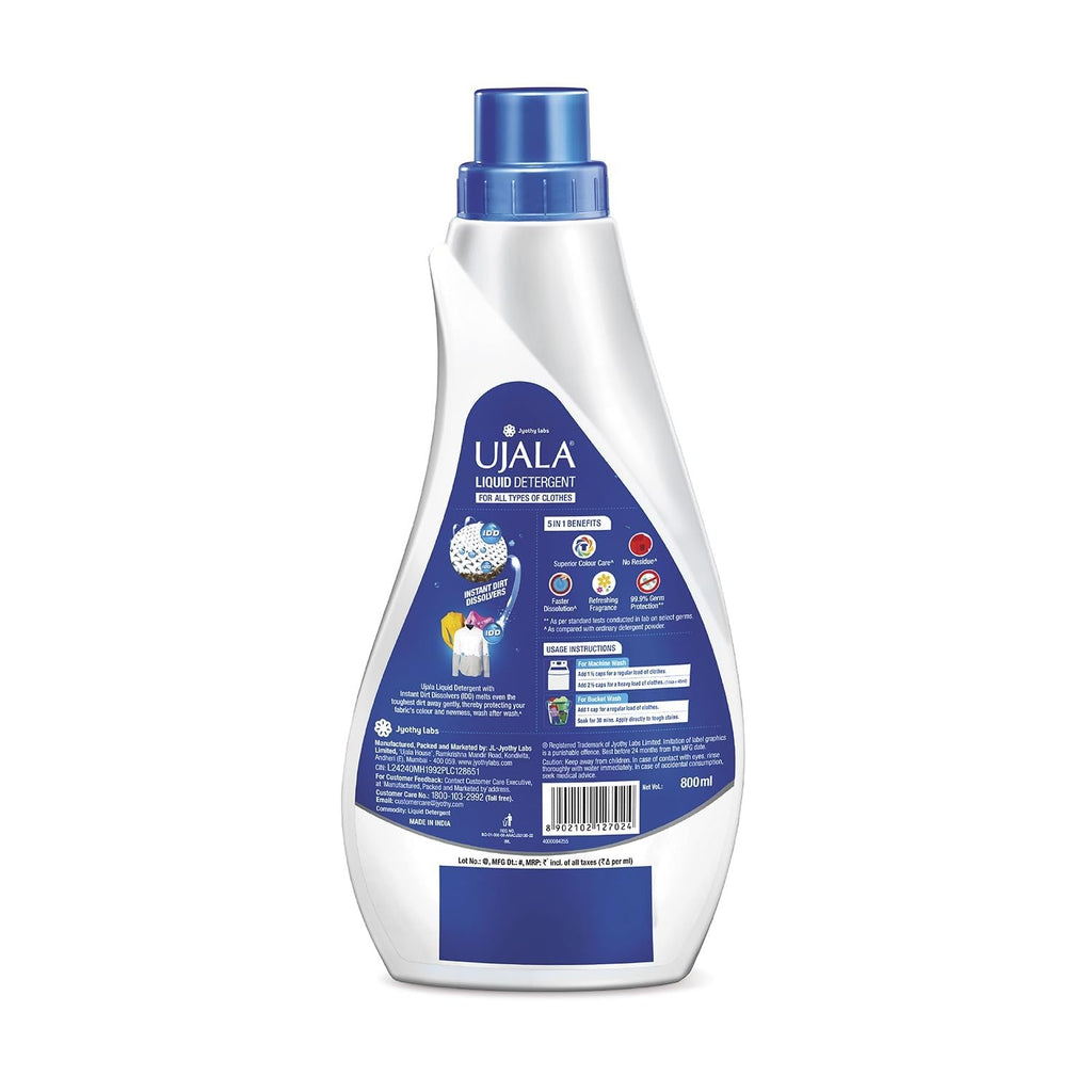 Liquid Detergent - Ujala Top Load Liquid Detergent 800ml With Power of Instant Dirt Dissolution | Laundry Liquid Detergent With Long-Lasting Refreshing Fragrance |