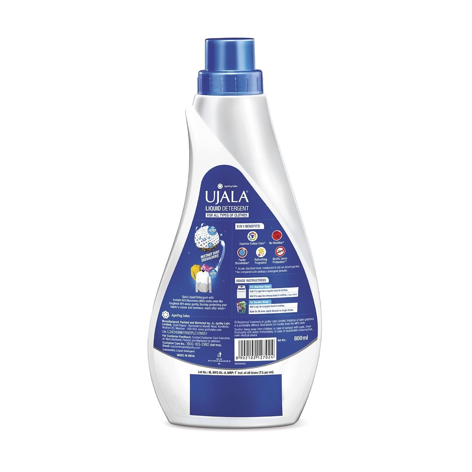 Liquid Detergent - Ujala Top Load Liquid Detergent 800ml With Power of Instant Dirt Dissolution | Laundry Liquid Detergent With Long-Lasting Refreshing Fragrance |
