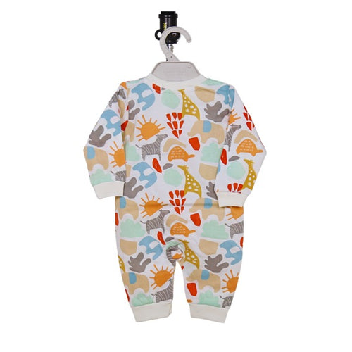 Baby Cotton Jumpsuit for 0-9 Months | Suns, Clouds & Zebras Print | Snap Closure Bodysuit