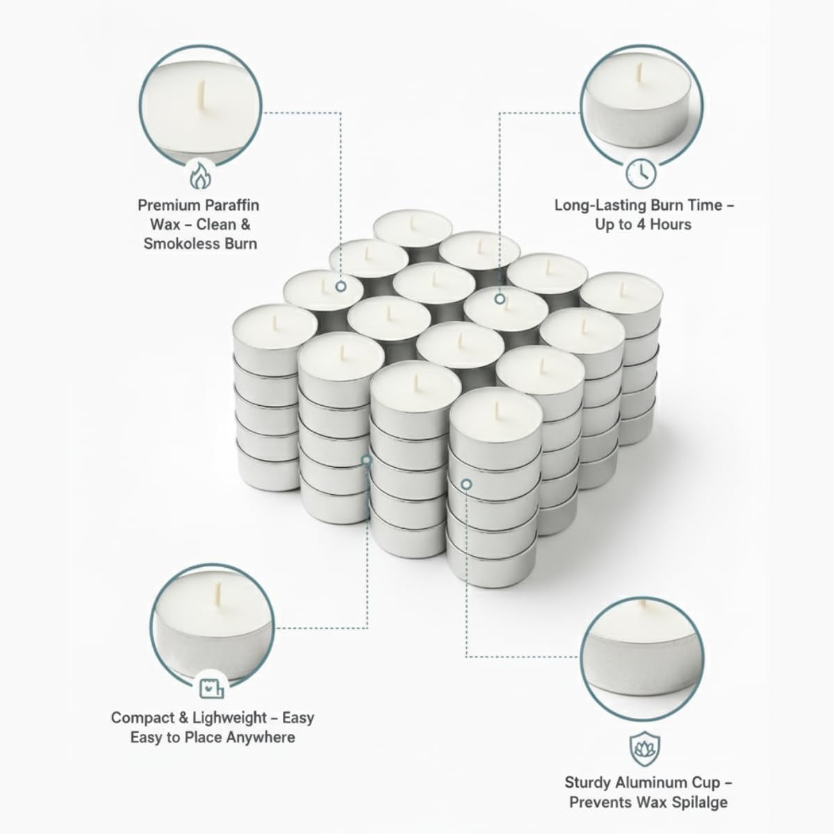 Candle - Candle |Sharon Cup Candle | Wax White Tealight Candles, Plain Tea Lights Candles Set of 12 for Diwali Decorations, Fancy Unscented Tealight Candles Pack of 12 pcs (White Colour)
