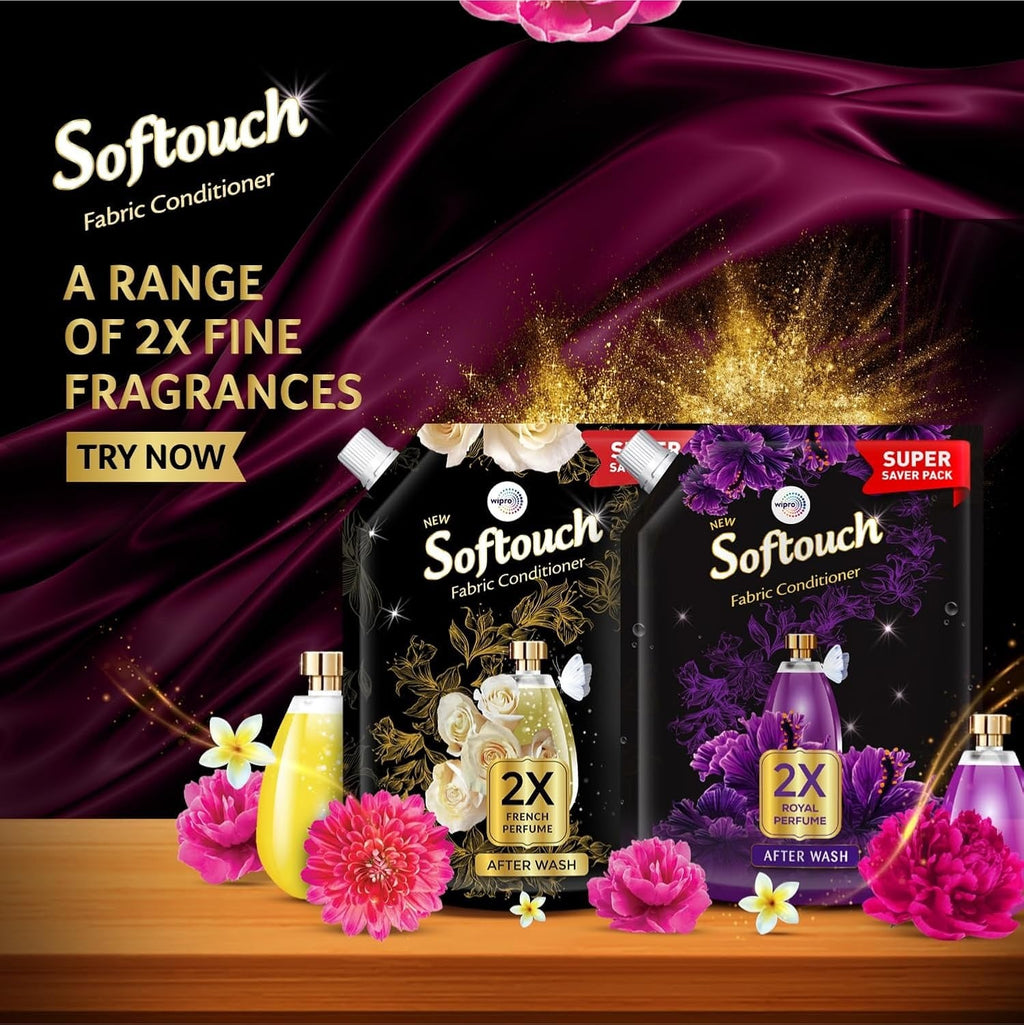 Fabric Conditioner - Soft Touch 2X French Perfume Fabric Conditioner Refill Pack by Wipro, 2000ml,fabric softener, laundry care, long-lasting fragrance, French perfume,