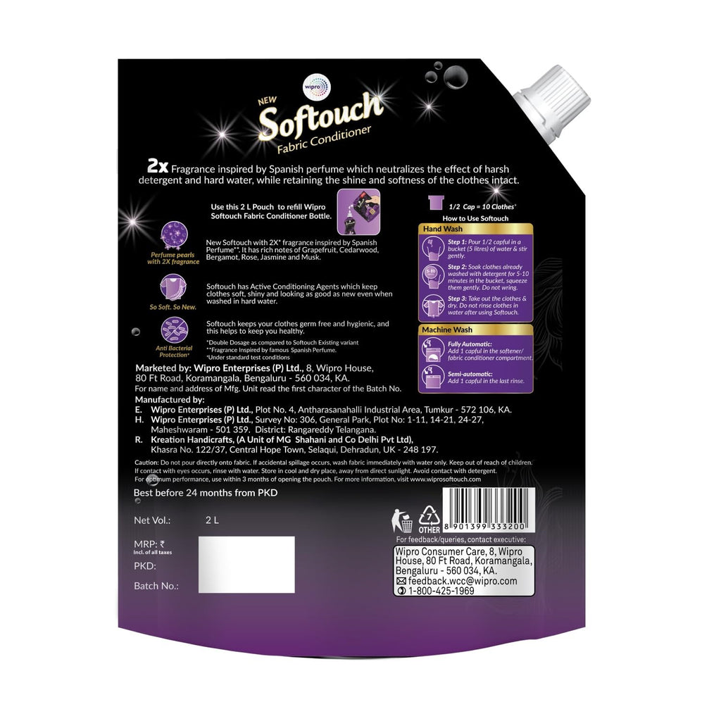 Fabric Conditioner - Soft touch 2X Royal Perfume 2L Fabric Conditioner with Grapefruit & Jasmine| After Wash Liquid Fabric Softener with Long-Lasting Fragrance| Suitable for All Cloth