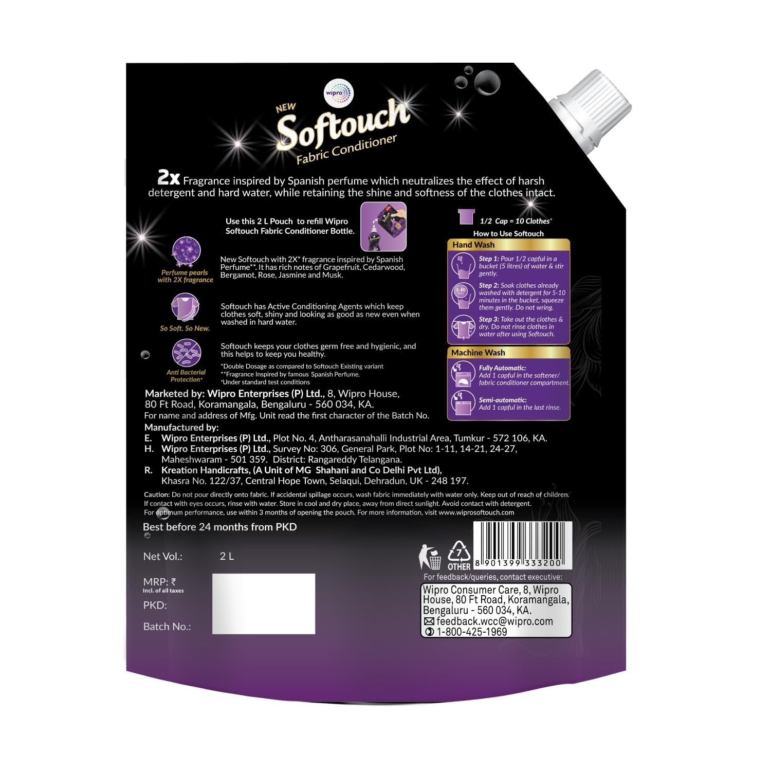 Fabric Conditioner - Soft touch 2X Royal Perfume 2L Fabric Conditioner with Grapefruit & Jasmine| After Wash Liquid Fabric Softener with Long-Lasting Fragrance| Suitable for All Cloth