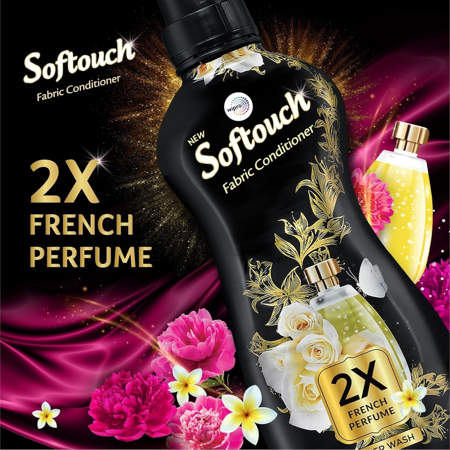 Fabric Conditioner - Soft touch 2X French Perfume 800+210ml Fabric Conditioner with French Rose & Jasmine| After Wash Liquid Fabric Softener with Long-Lasting Fragrance|
