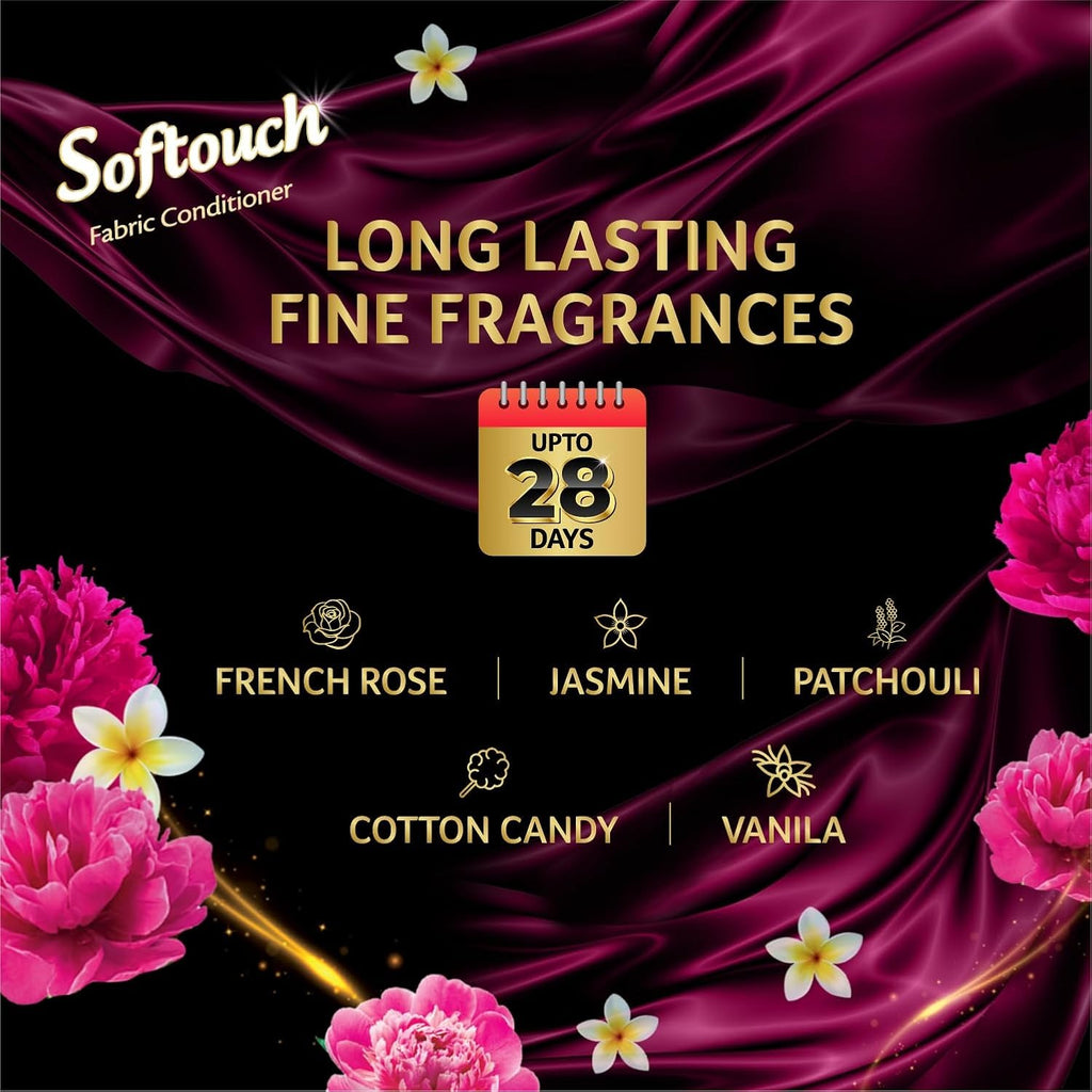 Fabric Conditioner - Soft touch 2X French Perfume 800+210ml Fabric Conditioner with French Rose & Jasmine| After Wash Liquid Fabric Softener with Long-Lasting Fragrance|