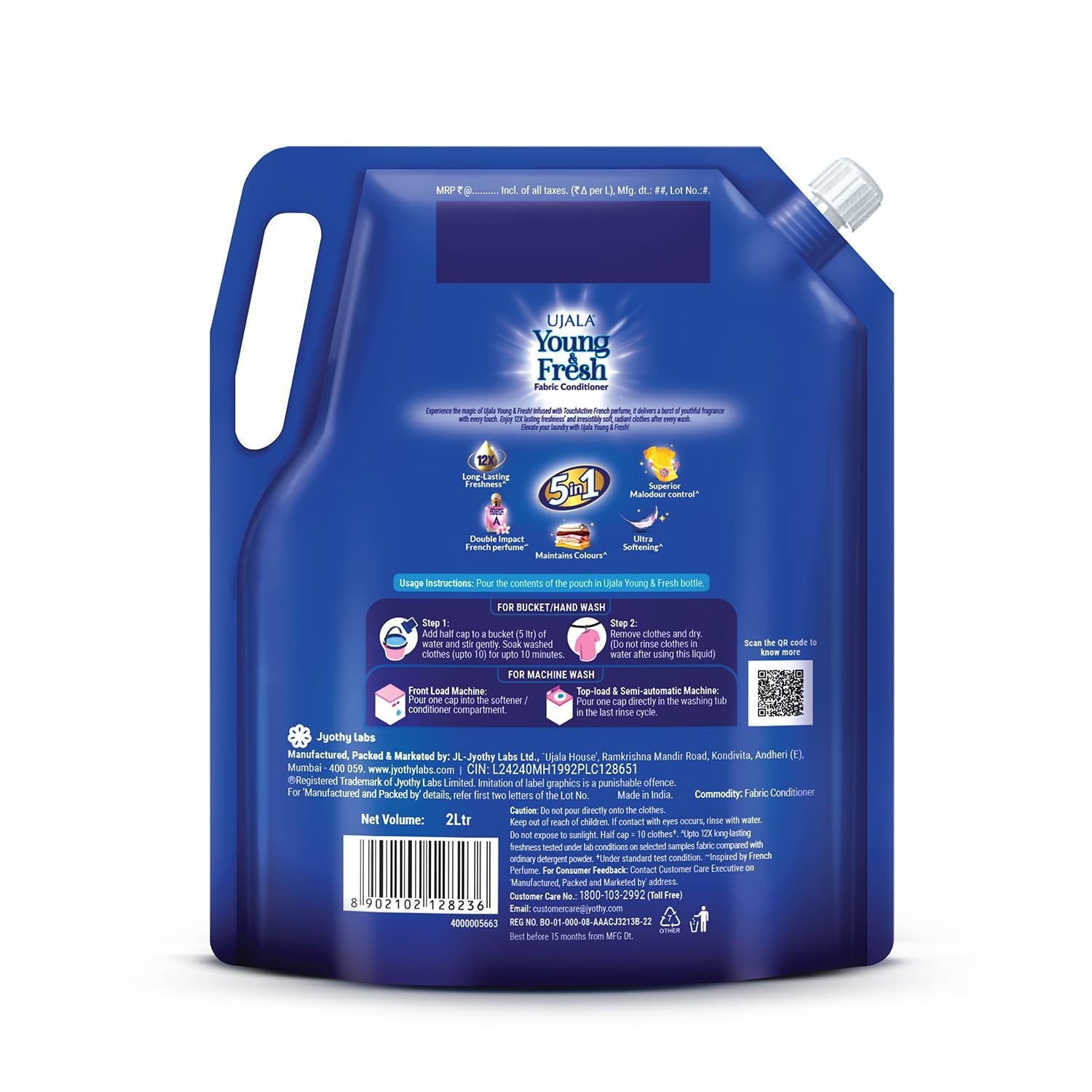 Fabric Conditioner - UJALA Young & Fresh Fabric Conditioner - 2L Pouch [ Bliss ] | After Wash Fabric Conditioner with Long-Lasting Fragrance | Powered with French Perfume |