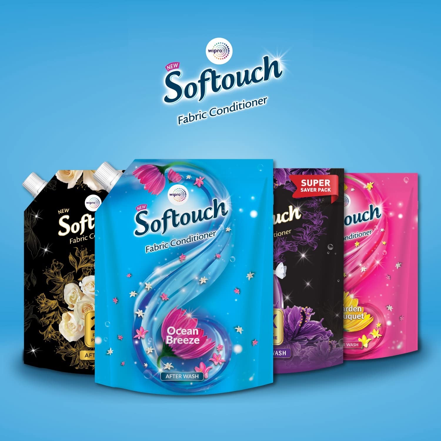 Fabric Conditioner - Soft touch Ocean Breeze Fabric Conditioner by Wipro, 2L,fabric conditioner, liquid softener, ocean breeze scent, long-lasting fragrance, Wipro Softouch,