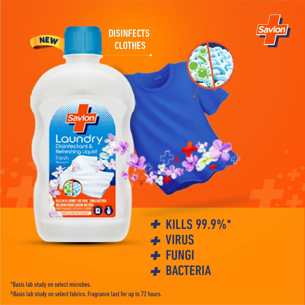 Fabric Conditioner - Savlon Soft & Protect Fabric Conditioner 890ml, Fresh Blossom Fragrance for floral freshness, Protection from 99.9% bacteria*, acts gently to preserve softness