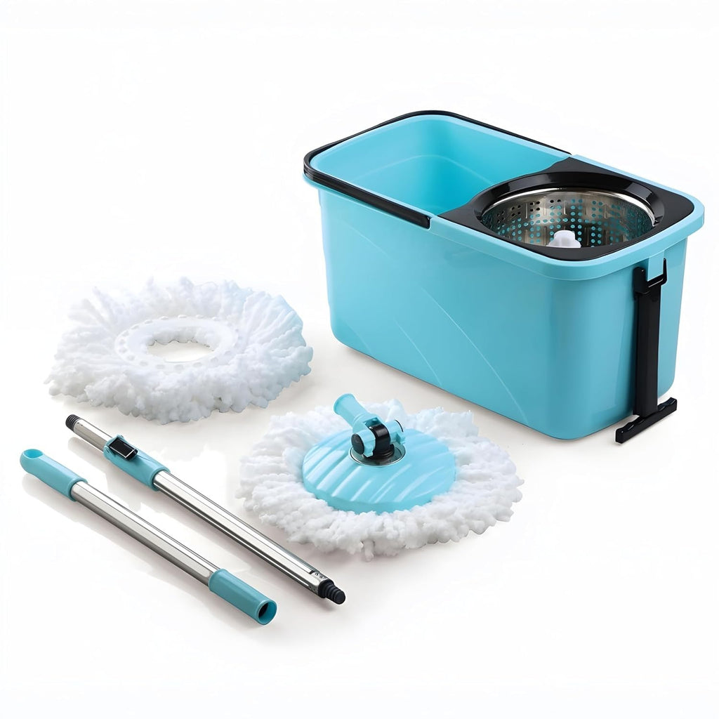 Spin Mop -  Square Spin Mop with Steel Wringer & Easy Wheels with Extra 1 Microfiber Refill, Floor Cleaning Mop Stick with Bucket, Pocha  |MRP: 2199/-| Easy Mobility Wheels, Splash Guard Bucket, Adjustable Mop Handle, Durable Plastic Bucket