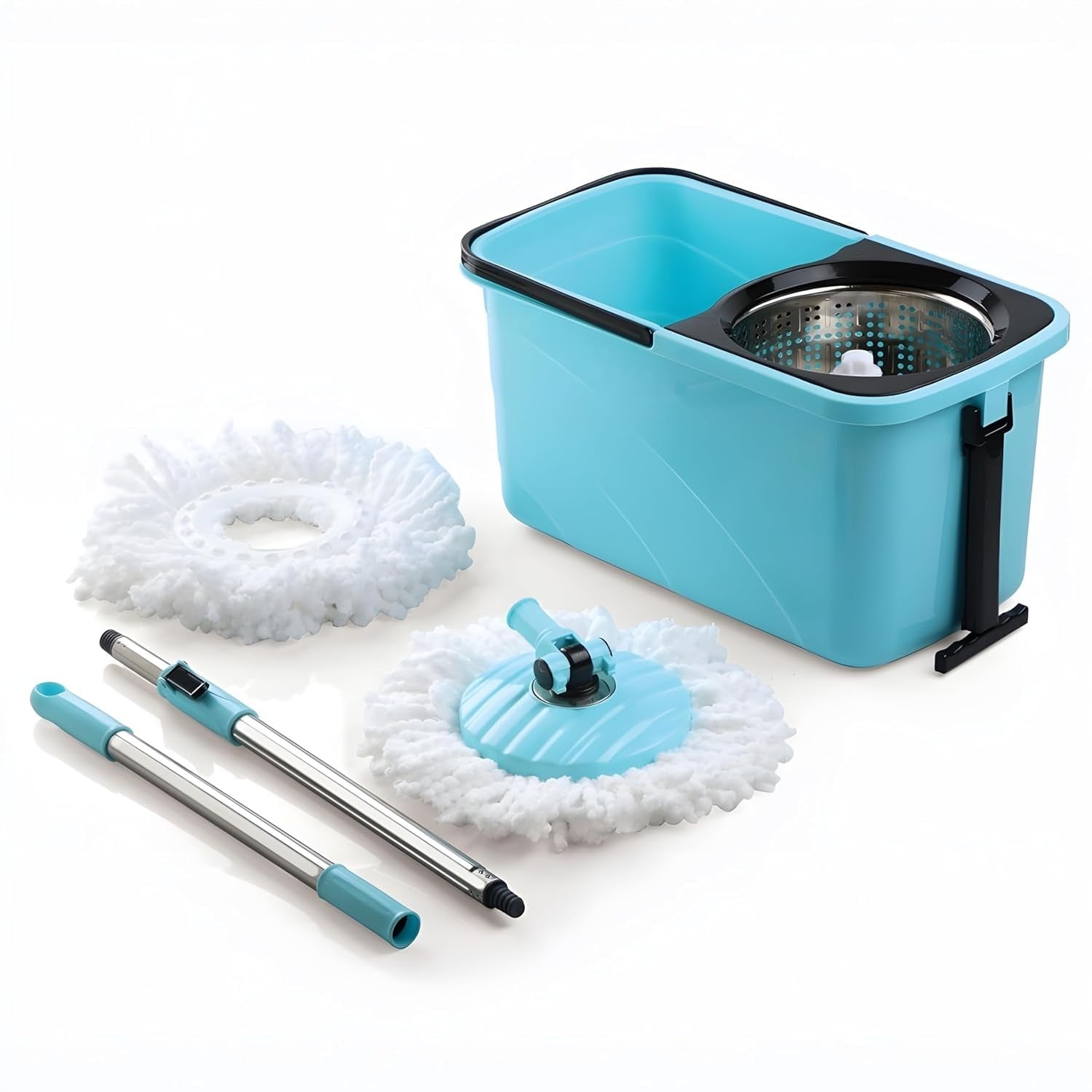 Spin Mop -  Square Spin Mop with Steel Wringer & Easy Wheels with Extra 1 Microfiber Refill, Floor Cleaning Mop Stick with Bucket, Pocha  |MRP: 2199/-| Easy Mobility Wheels, Splash Guard Bucket, Adjustable Mop Handle, Durable Plastic Bucket