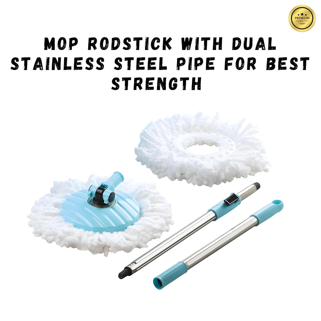 Spin Mop -  Square Spin Mop with Steel Wringer & Easy Wheels with Extra 1 Microfiber Refill, Floor Cleaning Mop Stick with Bucket, Pocha  |MRP: 2199/-| Easy Mobility Wheels, Splash Guard Bucket, Adjustable Mop Handle, Durable Plastic Bucket