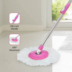 Spin Mop - Spin Mop with Steel Wringer Plastic Bucket Set, Pink |. MRP : 1798/-| Floor Cleaning Spin Mop Set | Easy Press Steel Wringer Mop | Home Cleaning Spin Mop | Wet & Dry Floor Mop |Heavy Duty Spin Mop Bucket