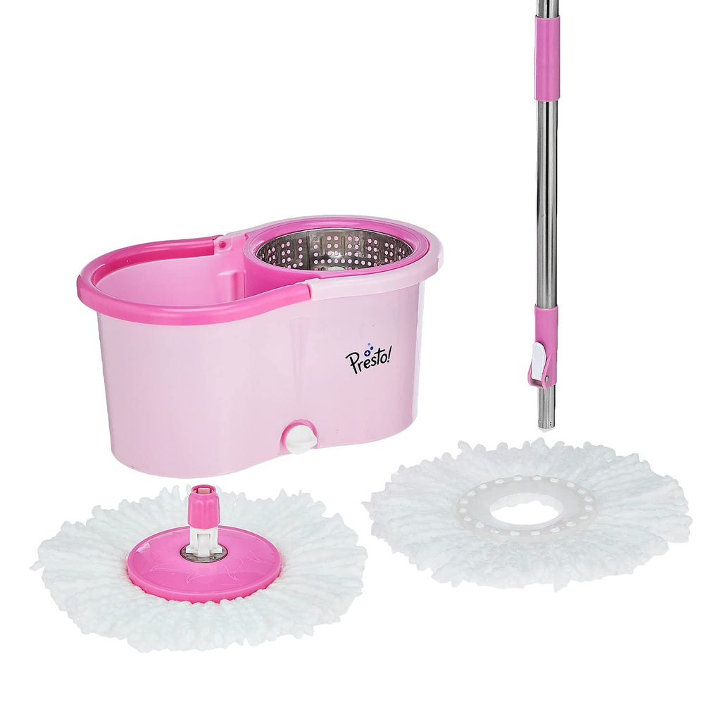 Spin Mop - Spin Mop with Steel Wringer Plastic Bucket Set, Pink |. MRP : 1798/-| Floor Cleaning Spin Mop Set | Easy Press Steel Wringer Mop | Home Cleaning Spin Mop | Wet & Dry Floor Mop |Heavy Duty Spin Mop Bucket